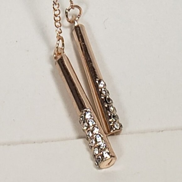 Salmon Necktie Lace-up Chocker and Long Rose Gold Tone Crystal Tassel Necklace - Picture 4 of 7